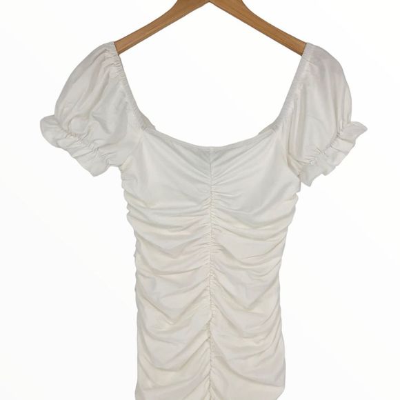 Hello Molly Montage Moment Dress in White size 4/Small NWT Ruched Off Shoulder - Picture 8 of 15